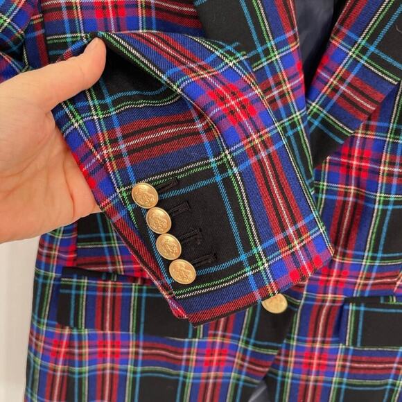 NWT J. Crew Black Red Blue Nipped in Blazer in Stewart Tartan Plaid size 2 - Picture 6 of 13